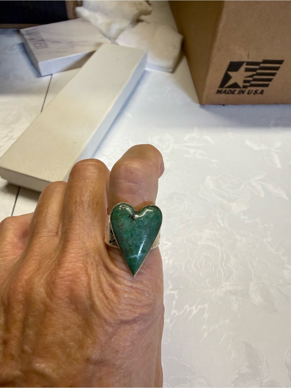 Size 10 Heart-Shaped Green Turquoise Sterling Silver Ring